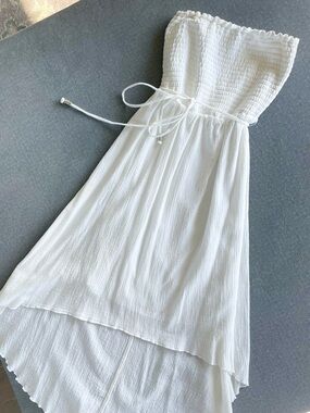 Guess High-Low White Strapless Cotton Dress | Fully Lined | XS